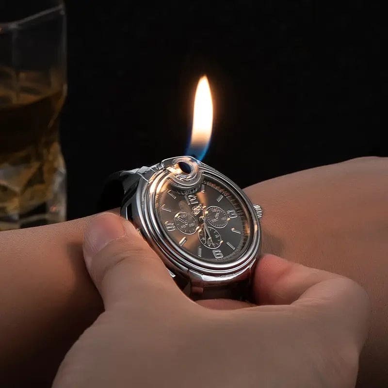 Wrist Watch Inflatable Lighter, 2 In 1 Cigarette Lighter, Cyclic Inflatable Flame Adjustable Lighter, Multifunctional Metal Open Frame Watch Lighter, Men's Sports Watch Gas Lighter Wrist Watch Inflatable Lighter, 2 In 1 Cigarette Lighter, Cyclic Inflatable Flame Adjustable Lighter, Multifunctional Metal Open Frame Watch Lighter, Men's Sports Watch Gas Lighter
